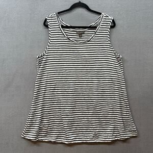 Apropos Twist Tank Top Longline Womens XL Grey Black Stripe Loose Fit Lagenlook